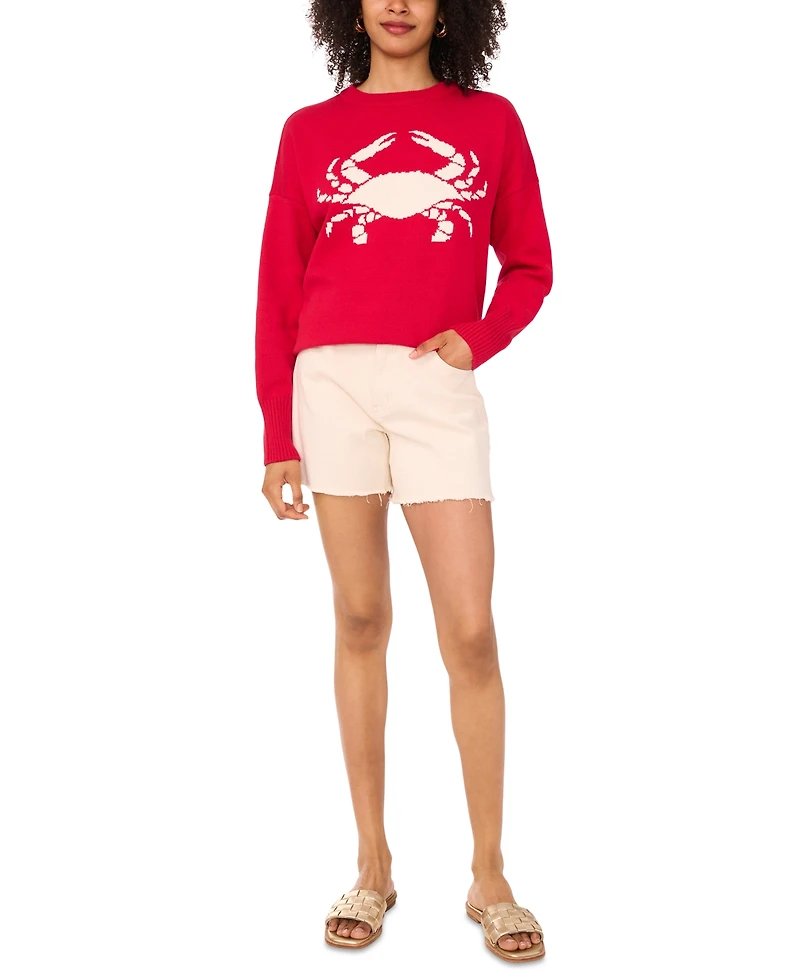 Vince Camuto Women's Cotton Crab Crewneck Relaxed Sweater
