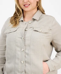 Charter Club Plus 100% Linen Jacket, Created for Macy's