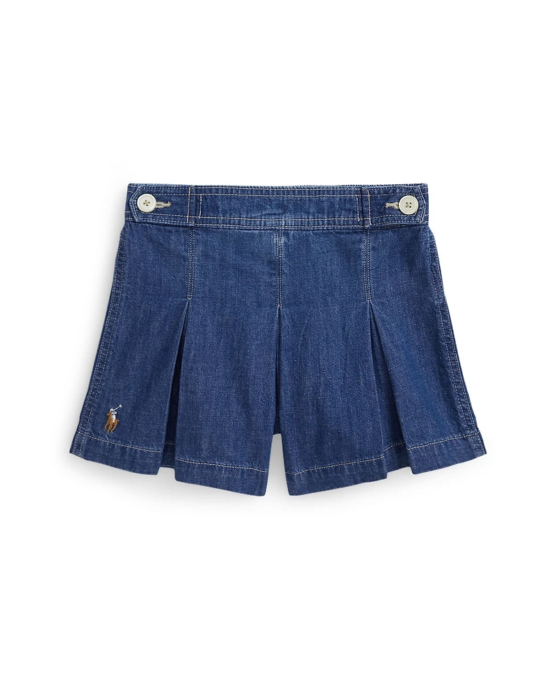 Polo Ralph Lauren Big Girls Pleated Indigo Denim Shorts