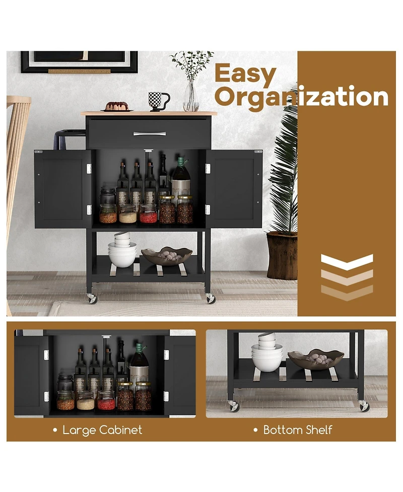 Rolling Kitchen Island Cart with Drawer and Towel Rack