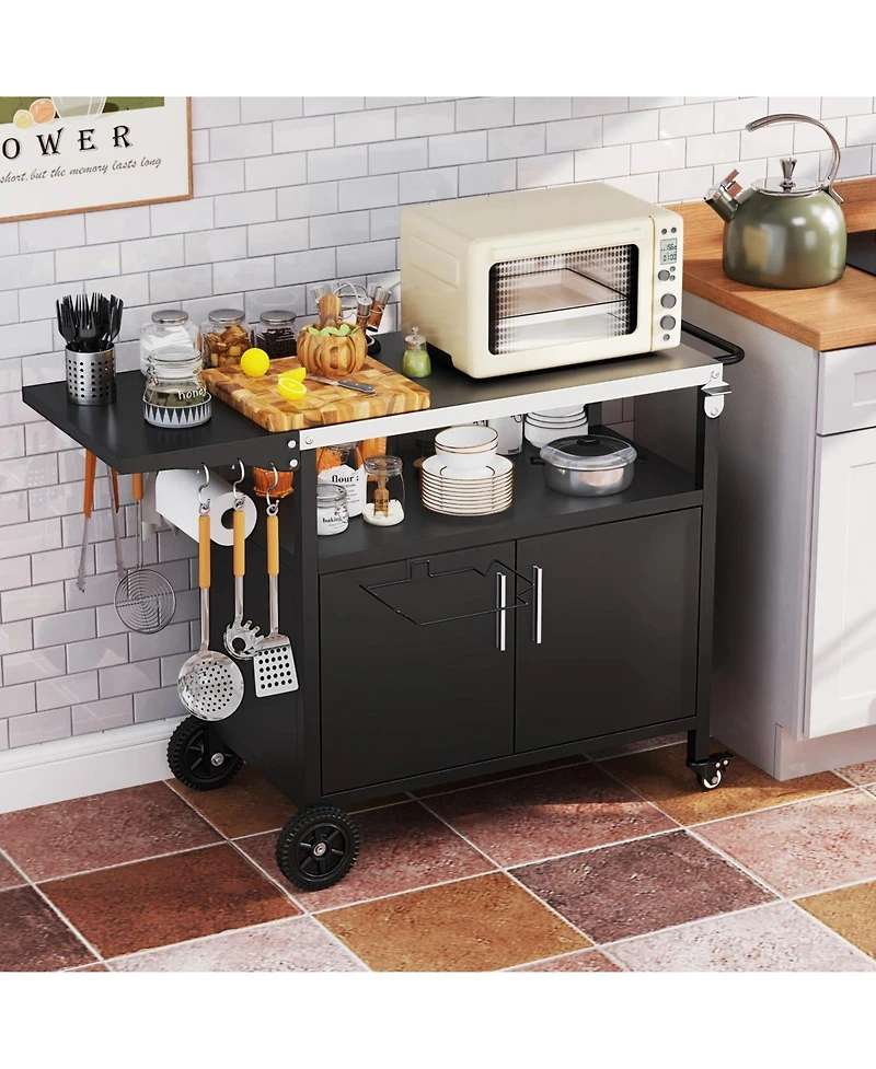 Outdoor Grill Cart with Storage and Folding Stainless Steel Top