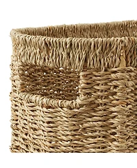 Casafield Magazine Holder Basket with Handles - Oval Seagrass Storage Bin for Bathroom, Home Office - Natural