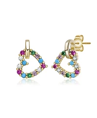 Kids 14K Gold Plated with Multi Colored Cubic Zirconia Heart Drop Earrings