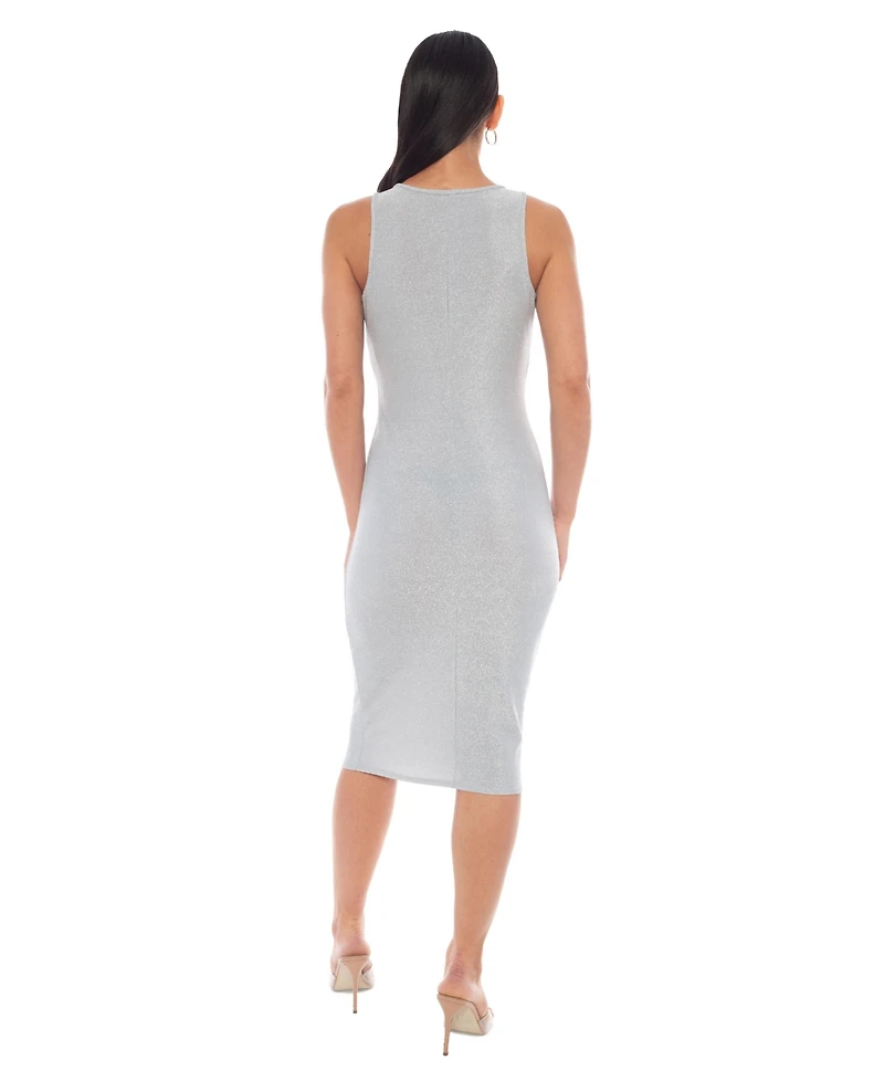 Bebe Women's Racer Neck Milan Metallic Maxi Dress