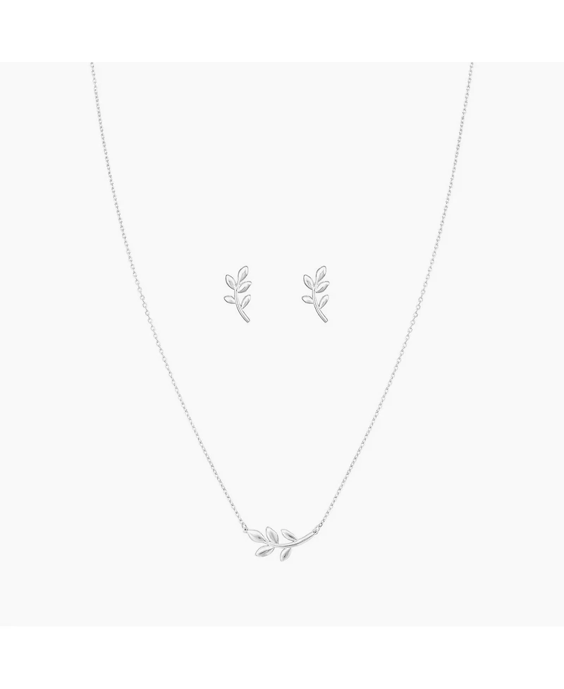 Sterling Silver Olivia Leaf Necklace & Stud Earrings Set