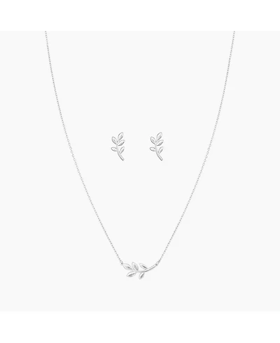 Sterling Silver Olivia Leaf Necklace & Stud Earrings Set