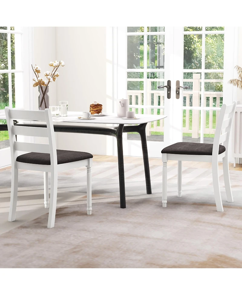 Gymax Wooden Dining Chair Set of 2 w/ Acacia Wood Legs Padded Cushion Ladder Back