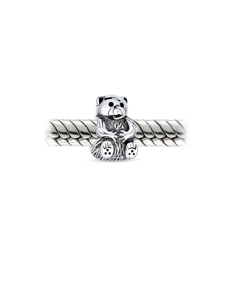 Bling Jewelry Cute Teddy Bear Charm Bead in Oxidized Sterling Silver for European Bracelets