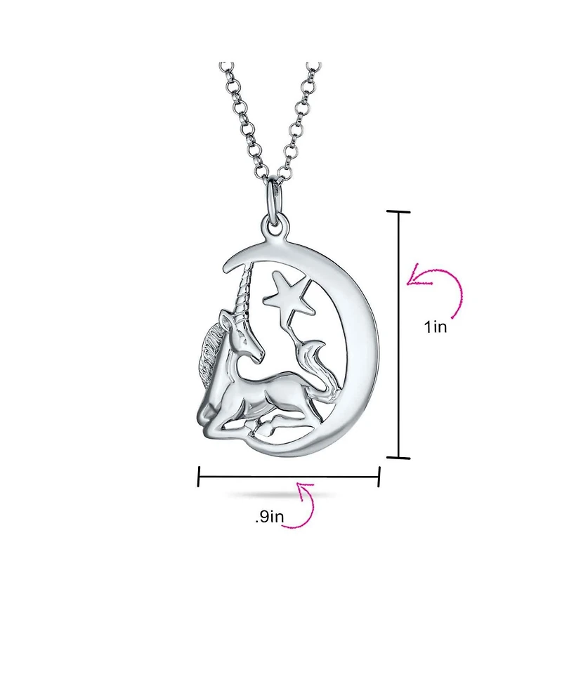 Bling Jewelry Unique Crescent Moon & Star Celestial Pegasus Unicorn Pendant Necklace Sterling Silver