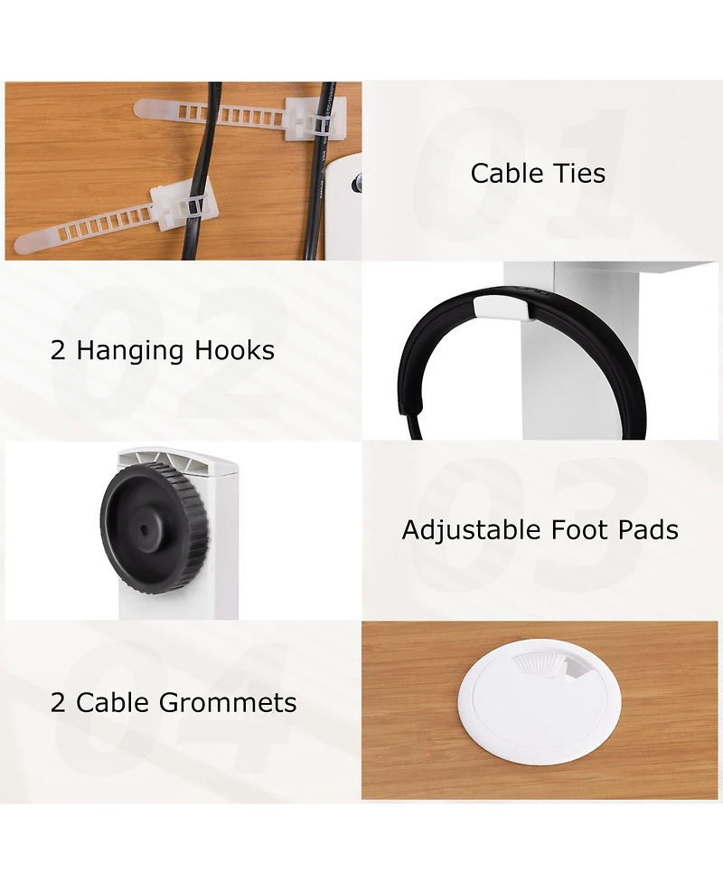 Electric Standing Desk with 3 Memory Height Settings and 2 Hanging Hooks & Cable Management