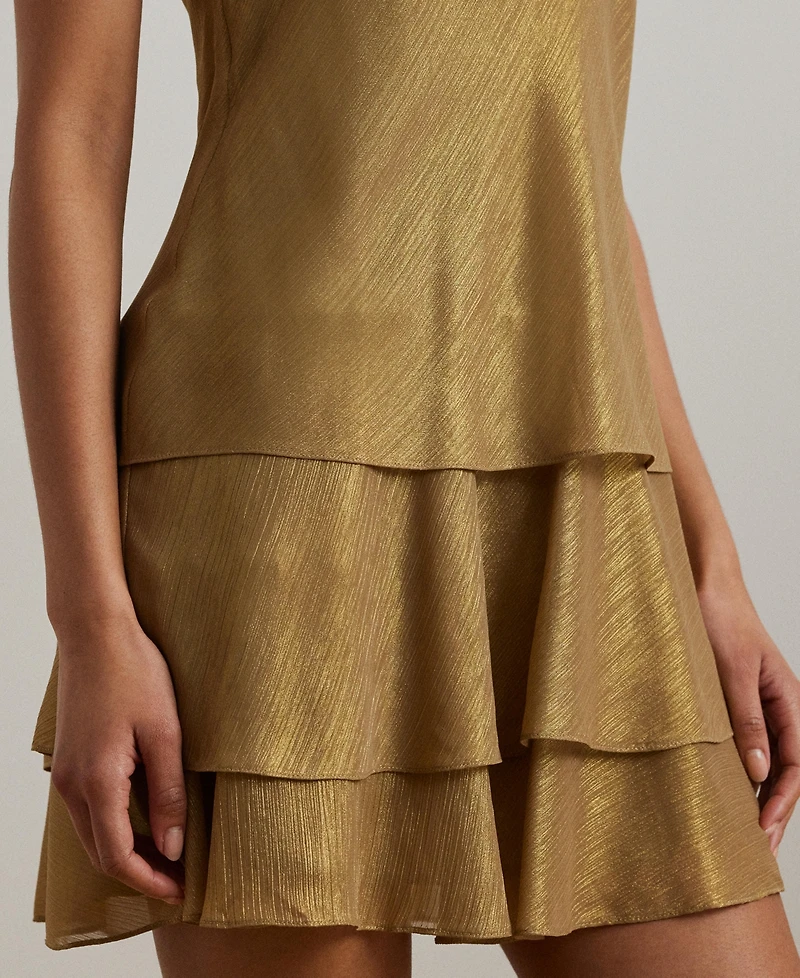 Lauren Ralph Women's Metallic Chiffon Sleeveless Shift Dress