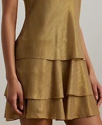 Lauren Ralph Women's Metallic Chiffon Sleeveless Shift Dress