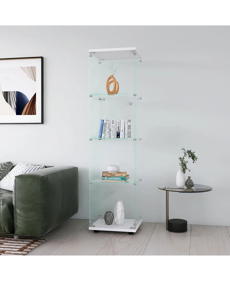 Streamdale 4-Shelf Glass Display Cabinet with Door (64.7" x 16.7" x 14.3")