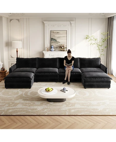 Streamdale Corduroy -Seater Cloud Couch with Footrests & Cushions