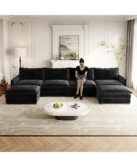 Streamdale Corduroy -Seater Cloud Couch with Footrests & Cushions