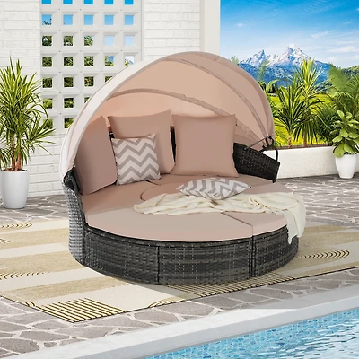 Streamdale Furniture 5pc Outdoor Patio Daybed Set Retractable Canopy & Cushions