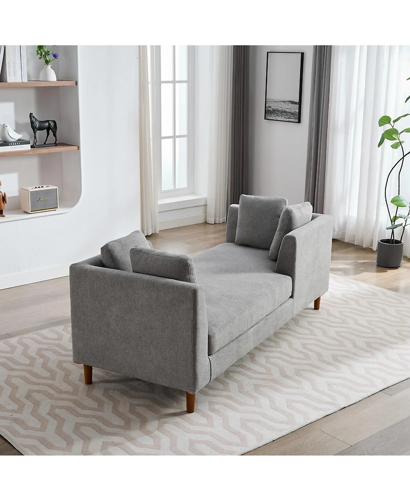 Streamdale Gray Chenille Double-Sided Chaise Lounge Sofa w/ Pillows and Rubberwood Legs
