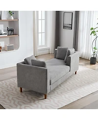 Streamdale Gray Chenille Double-Sided Chaise Lounge Sofa w/ Pillows and Rubberwood Legs