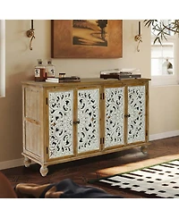 Streamdale Furniture Floral Carved Accent Cabinet for Storage