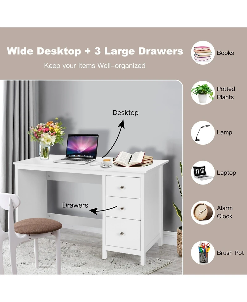 3-Drawer Home Office Study Computer Desk with Spacious Desktop
