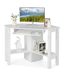 Wooden Study Computer Corner Desk with Keyboard Tray