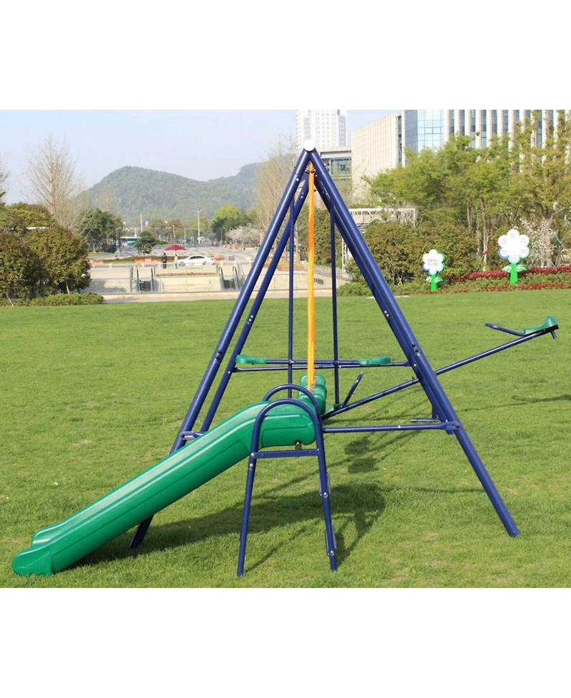 Swing Sets for Backyard, 700 Lbs Outdoor Swing Set with 2 Swing Seat, 1 Glider, 1 Slide & 1 See-Saw