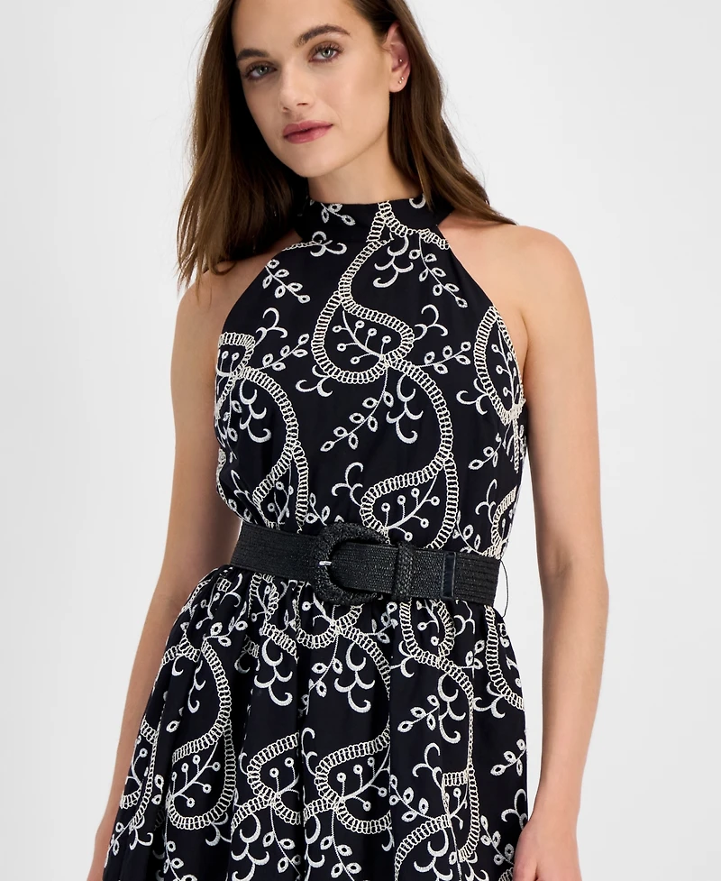 Anne Klein Women's Halter Neck Belted Midi Dress