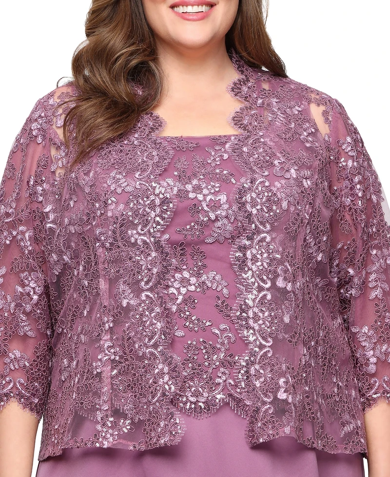 Alex Evenings Plus Stretch Tulle 3/4-Sleeve Jacket Dress