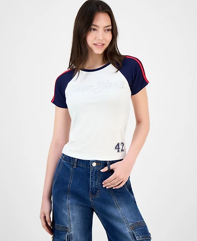 Self Esteem Juniors' New York Rhinestone Raglan Short-Sleeve T-Shirt