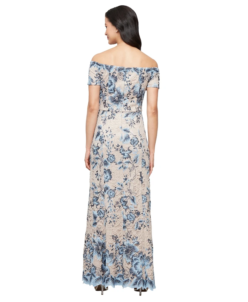 Alex Evenings Women's Off-The-Shoulder Lace A-Line Dress