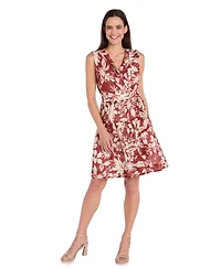 R & M Richards Women's Chiffon Printed Sleeveless Wrap Dress