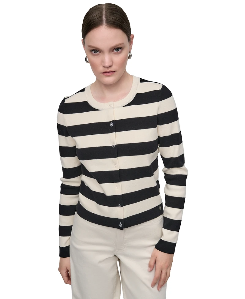 Dkny Jeans Women's Striped Cropped Cardigan Sweater
