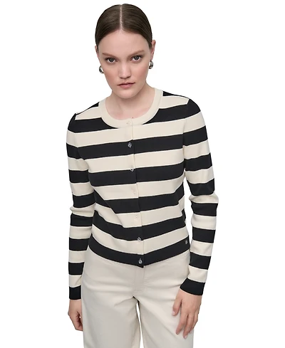 Dkny Jeans Women's Striped Cropped Cardigan Sweater