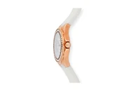 Peugeot Women's Rose Gold Wrist Watch with Crystal Bezel and Silicone Rubber Band
