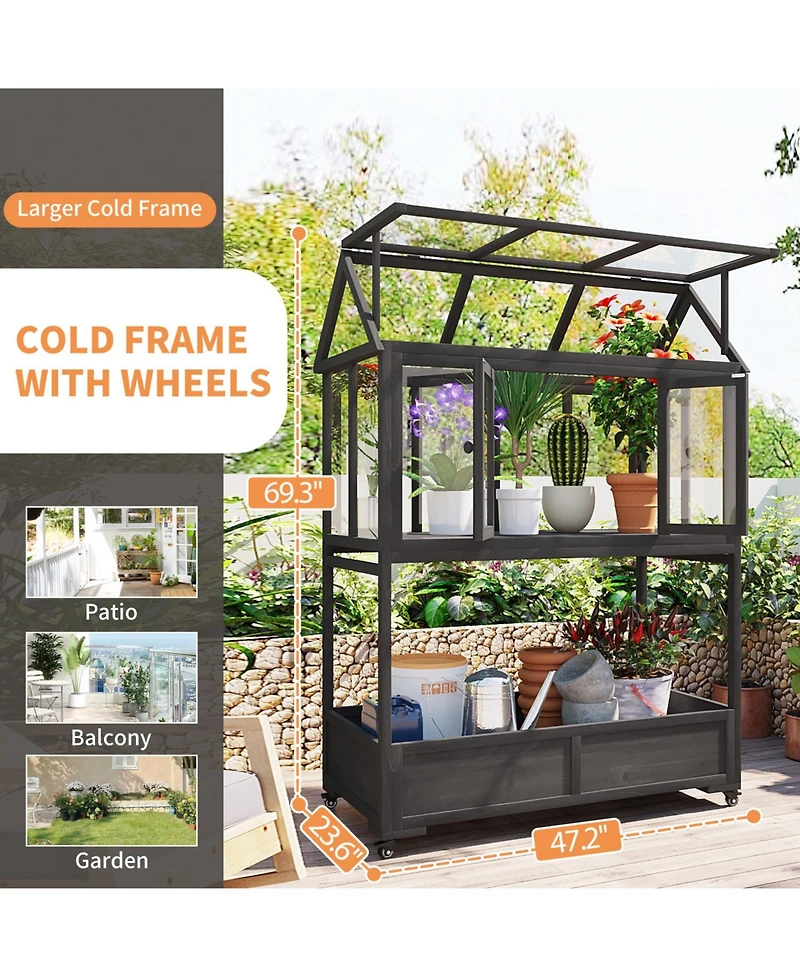 Portable Cold Frame Greenhouse with Wheels & Storage