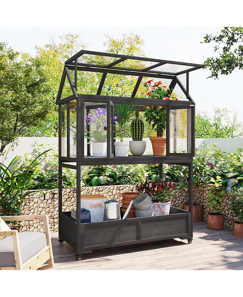 Portable Cold Frame Greenhouse with Wheels & Storage