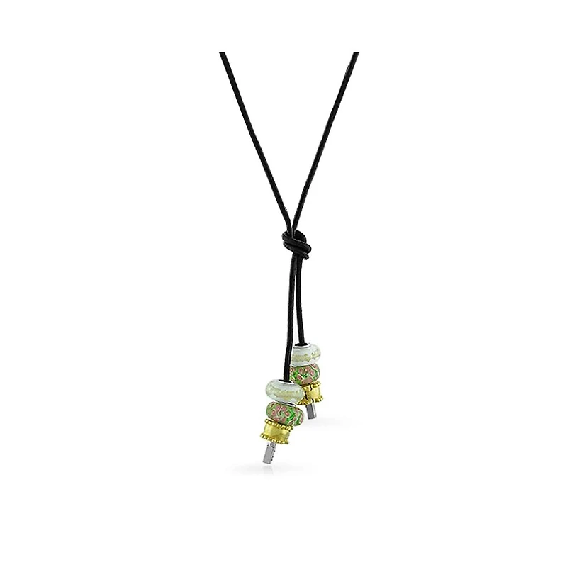 Bling Jewelry Smooth Black Leather Cord Necklace .925 Sterling Silver Tips 27 Inch