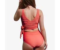Calypsa Women's Emery 2-Piece Wrap Style Swim Set With Reversible Top and High-Waisted Bottom