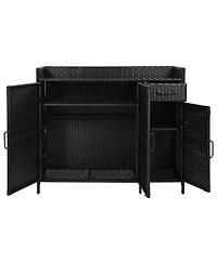 Wicker Outdoor Storage Cabinet & Bar Table Combo