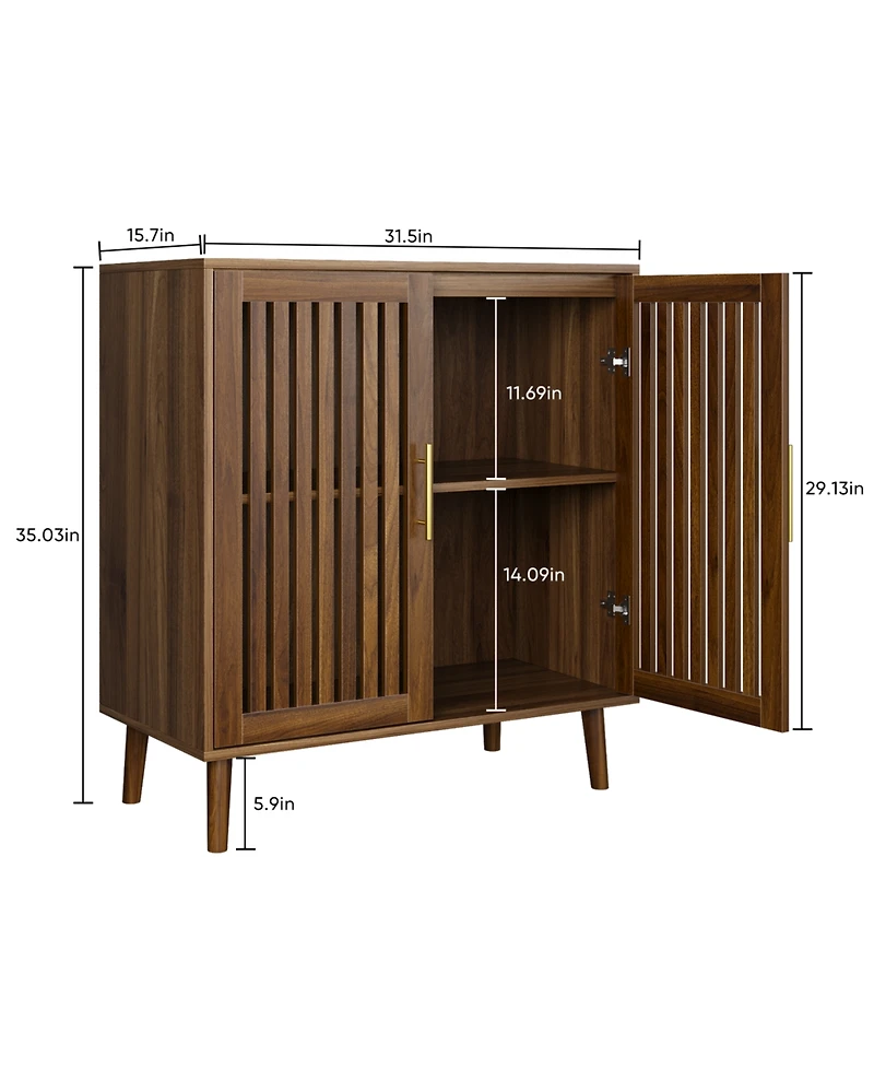 Farmhouse Buffet Cabinet with Louvered Doors - Walnut