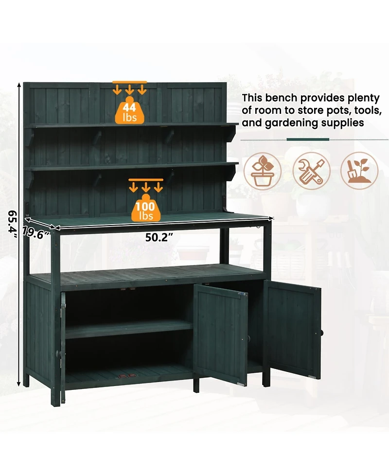 Forest Potting Bench with Hutch