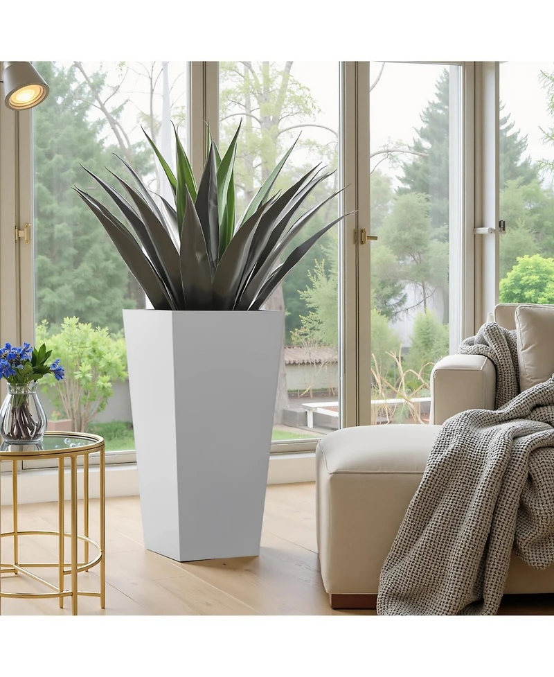 25" Metal Tapered Planter - White, Indoor/Outdoor