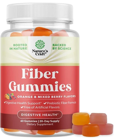 Prebiotic Fiber Gummies for Adults | Prebiotic Soluble Chicory Root, Immunity & Digestive Support | Orange & Mixed Berry Flavor | 60ct