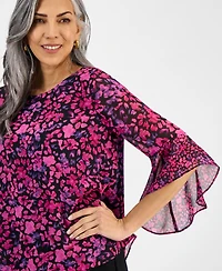 Kasper Women's Printed Ruffle-Sleeve Blouse, Regular & Petite