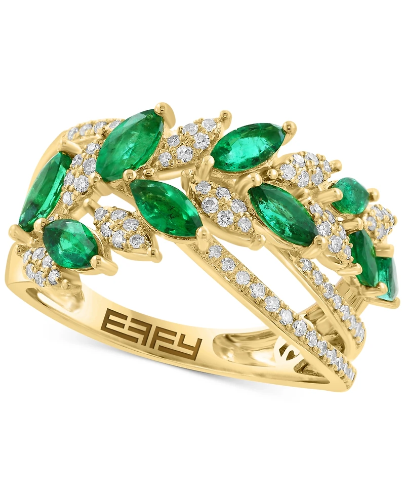 Effy Emerald (1 ct. t.w.) & Diamond (1/4 ct. t.w.) Statement Ring in 14k Yellow Gold