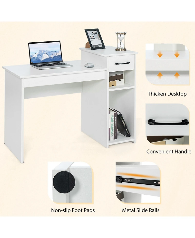 Compact Computer Desk with Drawer and Cpu Stand