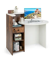 Front Reception Office Desk with Open Shelf and Lockable Drawer