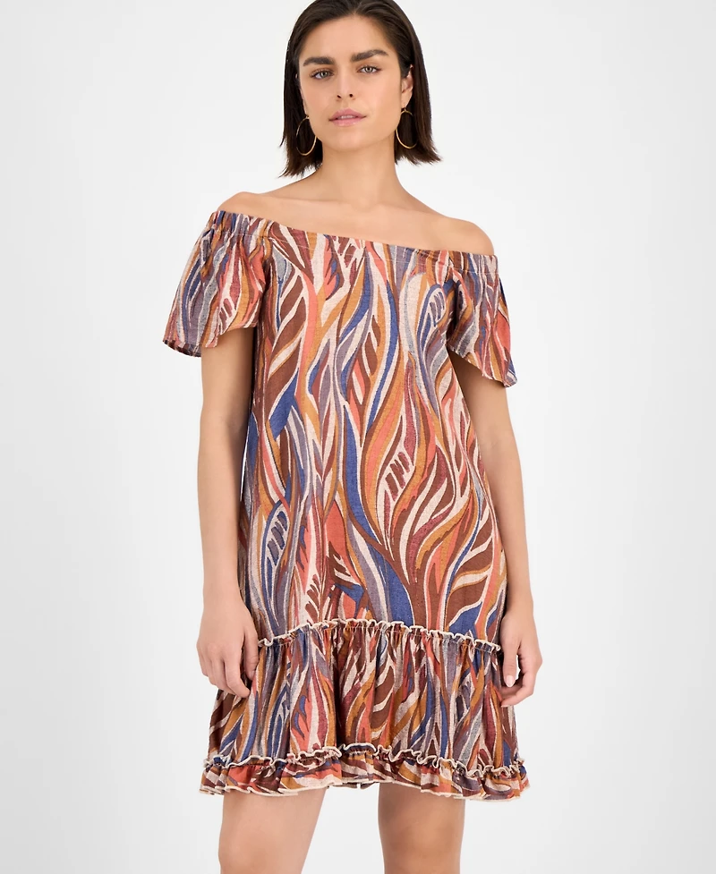 Robbie Bee Women's Printed Off-The-Shoulder Dress