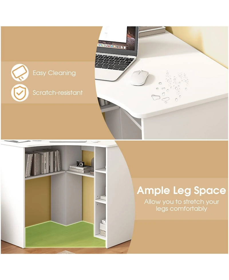 Corner Computer Desk Triangle Home Office Desk with Adjustable Shelf and Arc-Shaped Profile