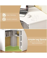 Corner Computer Desk Triangle Home Office Desk with Adjustable Shelf and Arc-Shaped Profile
